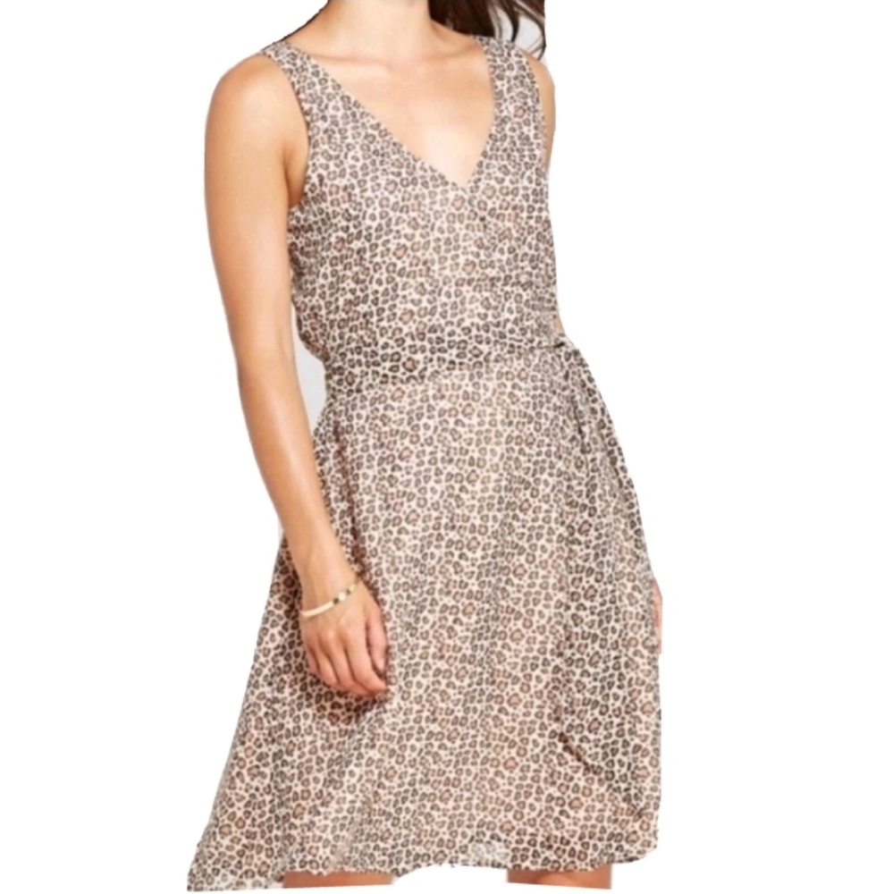 A New Day Leopard Print Shift Dress Sz L